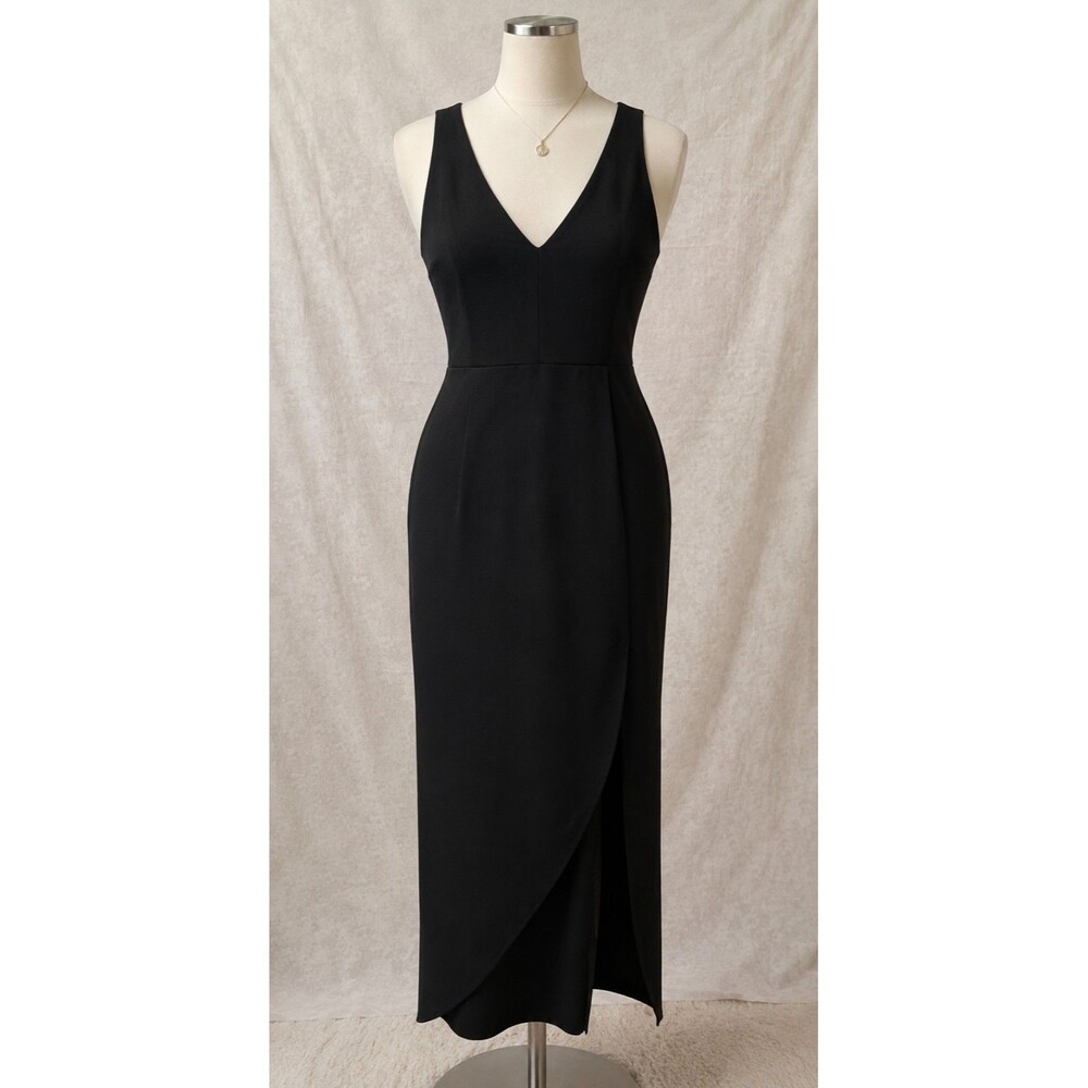 Abercrombie and Fitch V Neck Sheath Dress Midi Black Large Tall